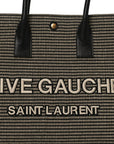 Embroidered Cotton Linen Rive Gauche Noe Tote Black Beige