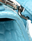Shiny Calfskin Crocodile Embossed Hourglass Top Handle Bag XS Azur