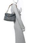 Denim Quilted Small Loulou Puffer Monogram Chain Satchel Blue Cinnamon