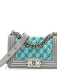 Metallic Lambskin PVC Quilted Small Boy Flap Blue