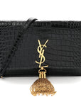 Calfskin Crocodile Embossed Kate Monogram Tassel Chain Wallet Black