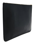 Calfskin Logo Large Cash Pouch With Handle Black White