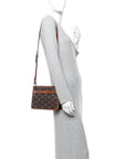 Coated Canvas Medium La Greca Signature Pouch Black Caramel