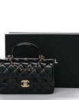 Patent Quilted Mini Top Handle Rectangular Flap Black