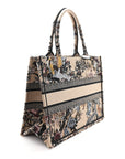 Canvas Embroidered Jardin D'Hiver Medium Book Tote Beige Multicolor