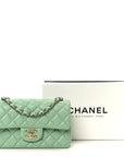 Lambskin Quilted Mini Rectangular Flap Green
