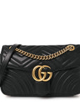 Calfskin Matelasse Small GG Marmont Shoulder Bag Black