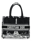 Canvas Embroidered Medium Paris Book Tote Black White