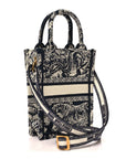 Canvas Toile de Jouy Reverse Embroidered Mini Book Tote Phone Bag Blue