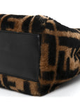 Shearling Nappa Macro FF 1974 Mini Peekaboo Iconic Satchel Tobacco Black
