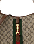 GG Supreme Monogram Azalea Calfskin Web Medium Jackie 1961 Hobo Beige Ebony Brown Sugar