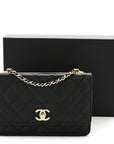 Lambskin Quilted Trendy CC Wallet On Chain WOC Black