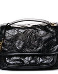 Crinkled Calfskin Matelasse Monogram Baby Niki Chain Satchel Black