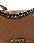 Caviar Quilted Medium Boy Flap Light Brown