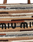 Cotton Crochet Stripe Vertical Tote Bag Naturale