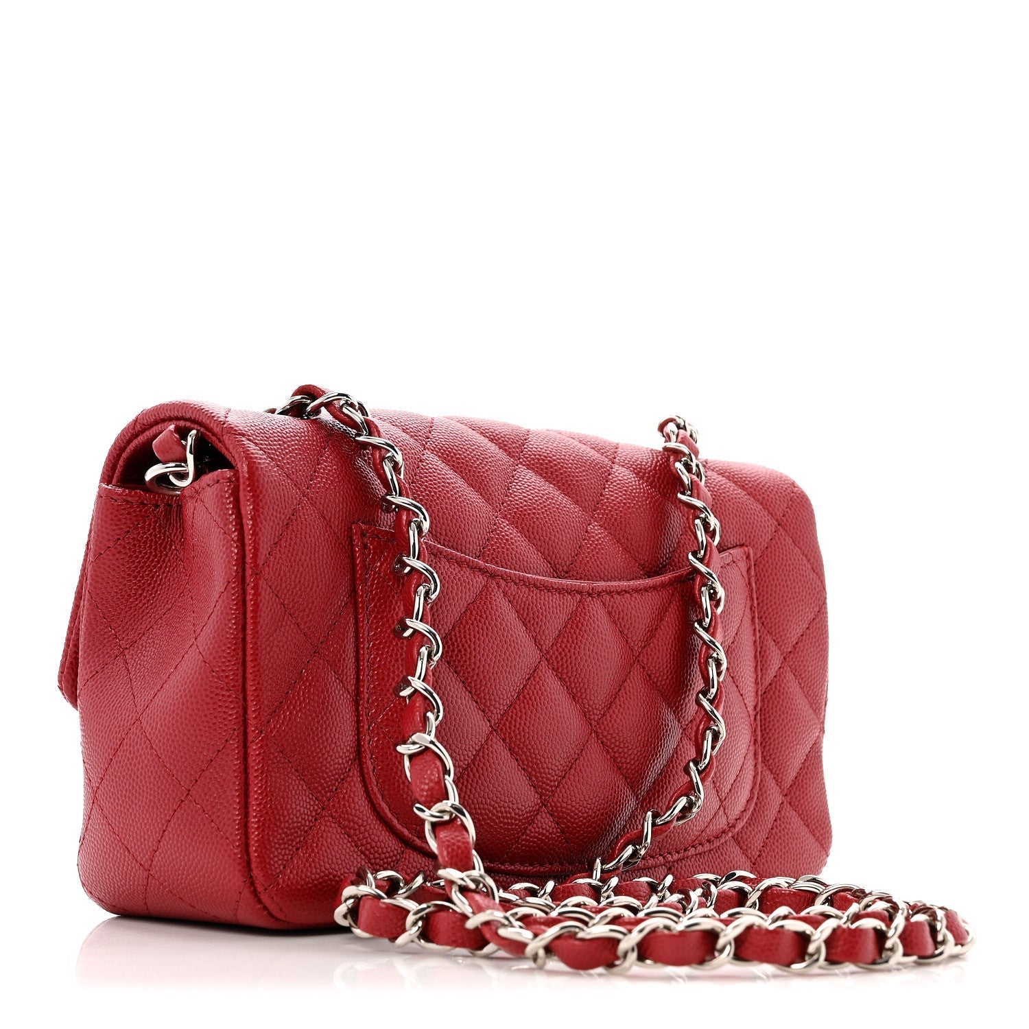 Caviar Quilted Mini Rectangular Flap Dark Red