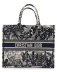 Canvas Embroidered Large Palm Tree Toile De Jouy Book Tote Blue