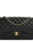 Lambskin Quilted Jumbo Double Flap Black