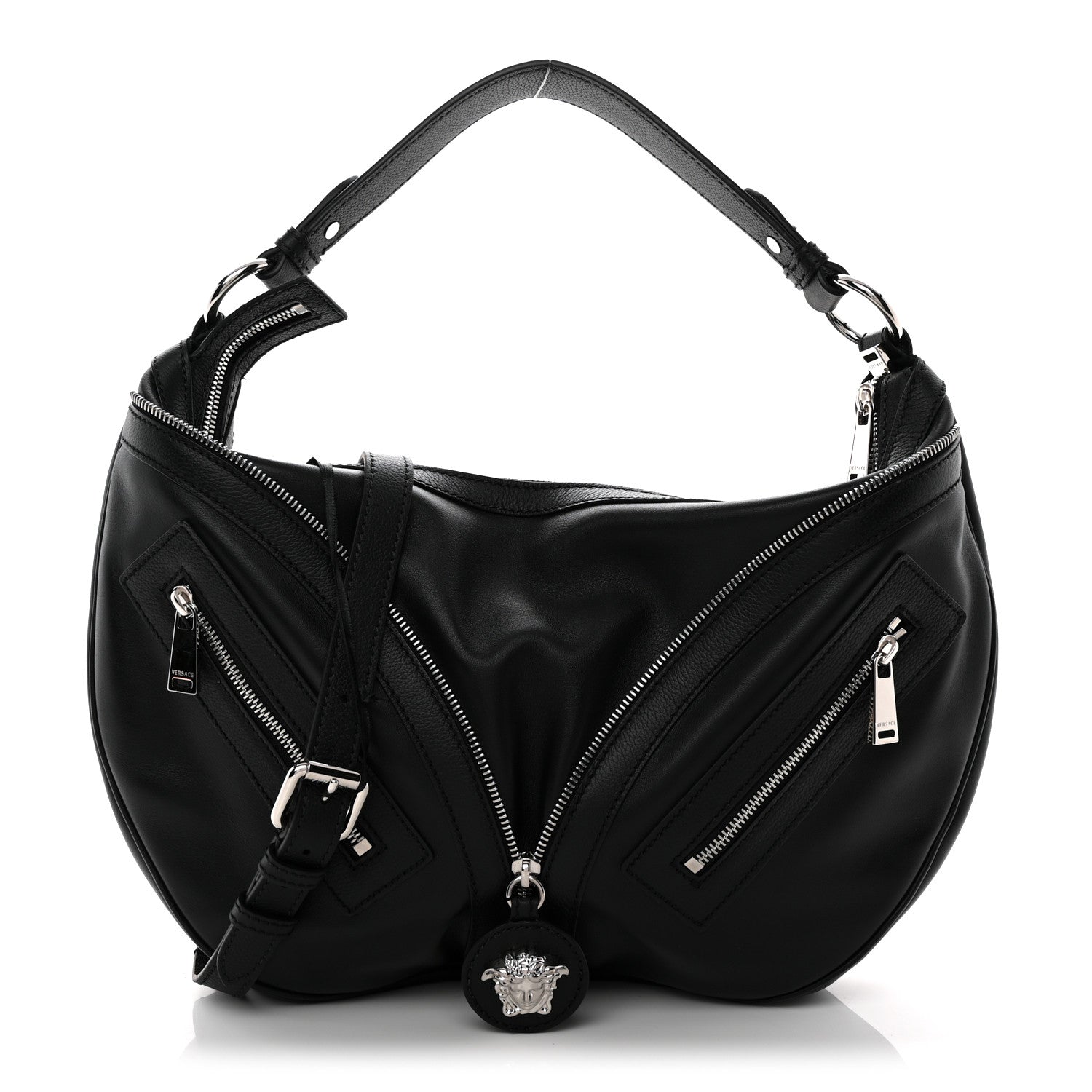 Calfskin Small Repeat Zip Hobo Black
