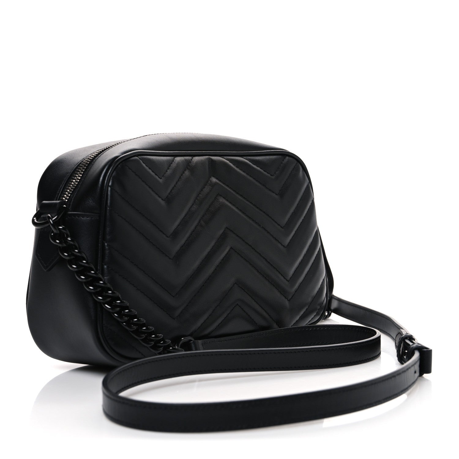 Calfskin Matelasse Monochrome Small GG Marmont Chain Shoulder Bag Black