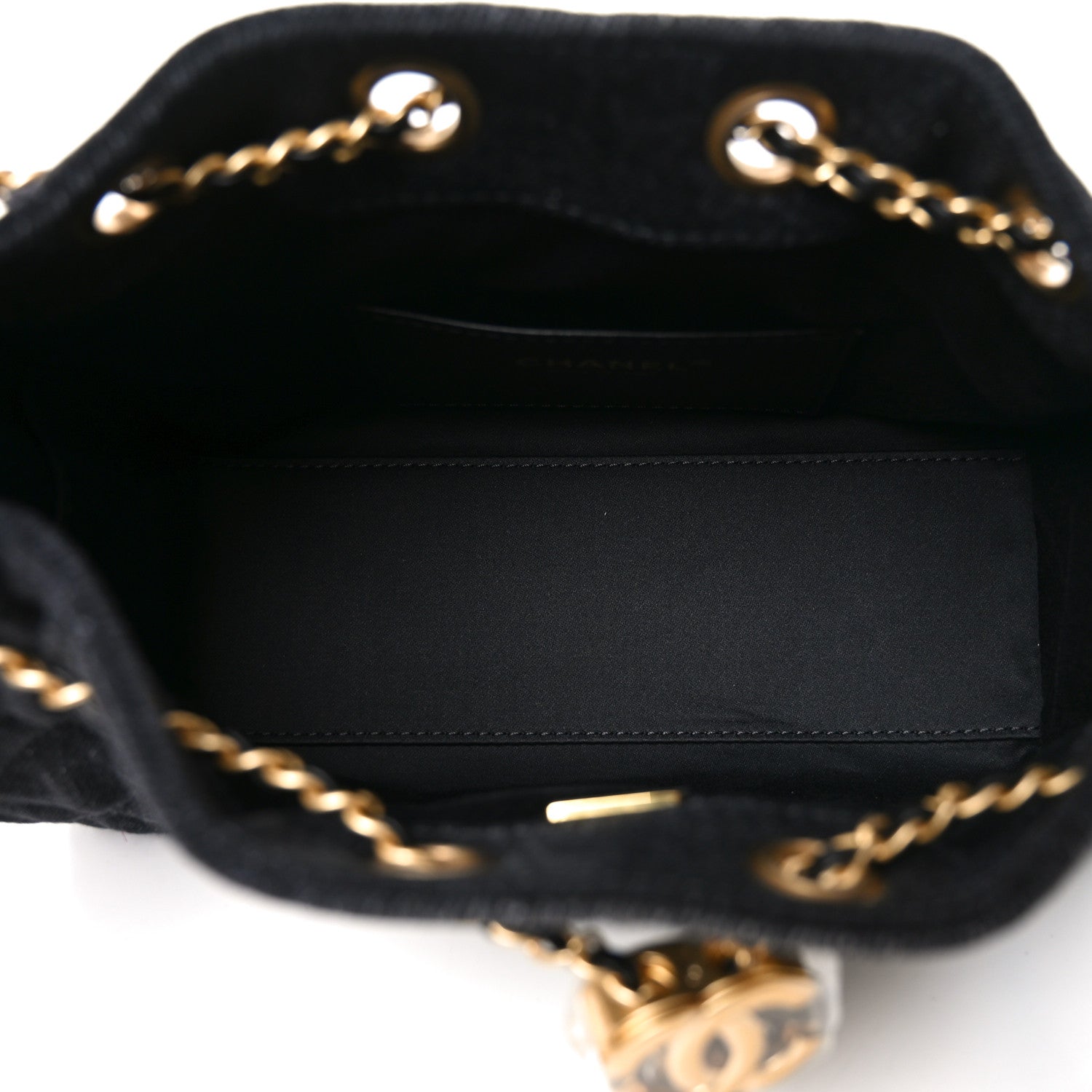 Washed Denim Quilted Mini CHNL 25 Handbag Black