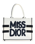 Canvas Embroidered Medium Miss D1OR Graffiti Book Tote Navy White