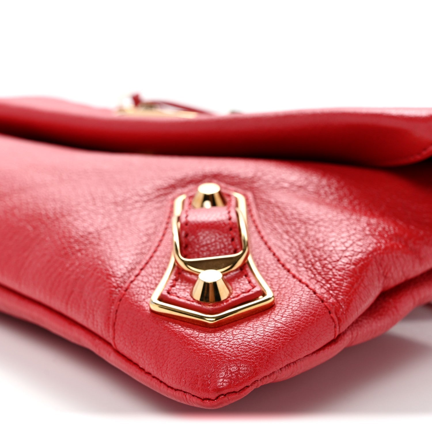 Chevre Gold Metallic Edge Hardware Envelope Clutch Rouge Grenade