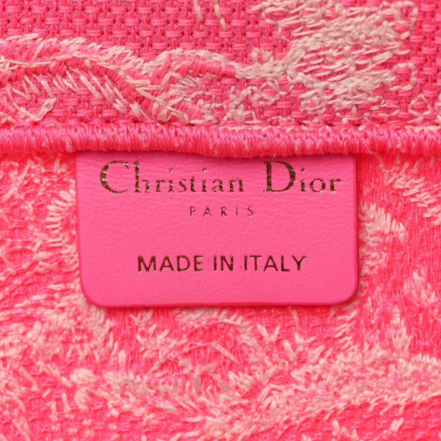 Canvas Embroidered Medium D1ORiviera Toile De Jouy Book Tote Fluorescent Pink