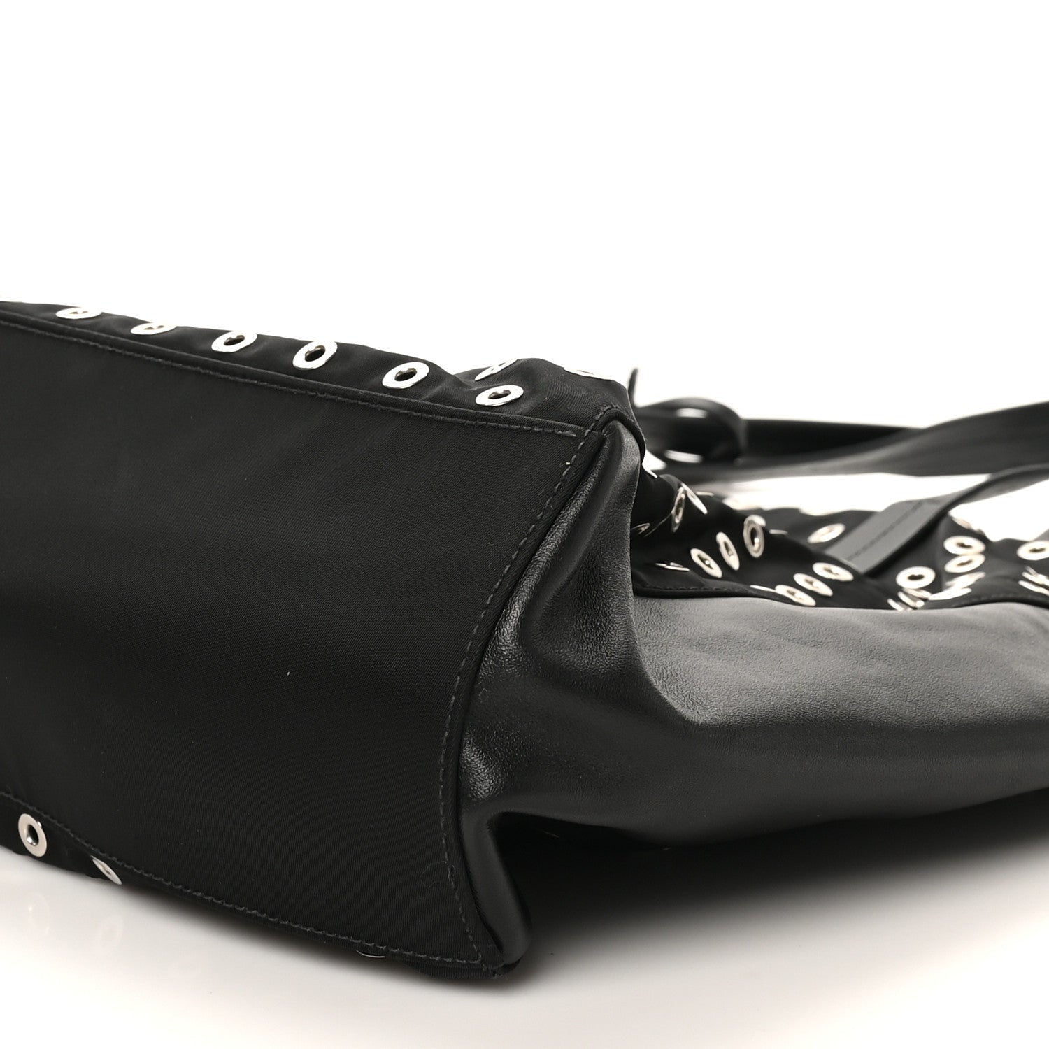 Tessuto Nylon Calfskin Grommet Tote Black