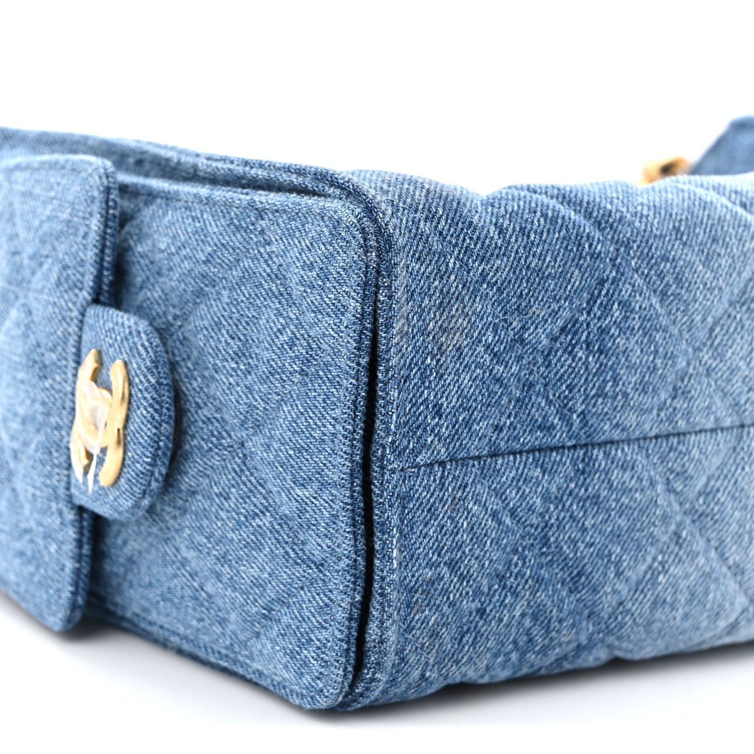 Washed Denim Quilted Mini CHNL 25 Handbag Blue