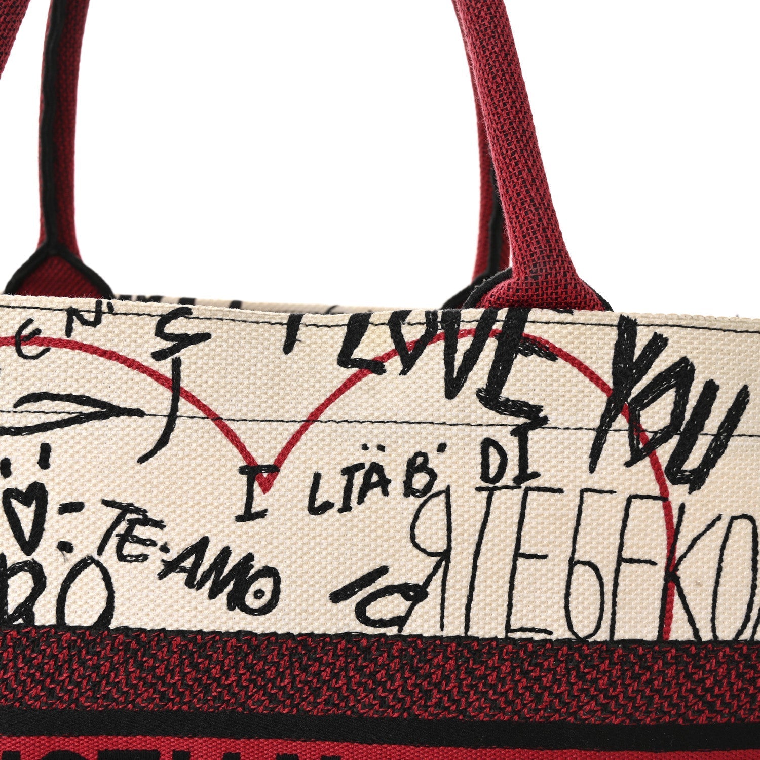 Canvas Embroidered Medium D1ORamour Graffiti Book Tote Latte Multicolor