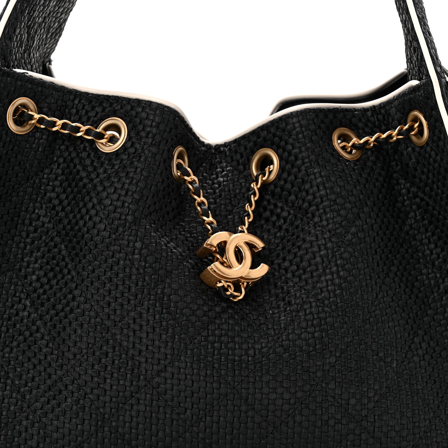 Braided Raffia Calfskin Small CHNL 25 Handbag Black White