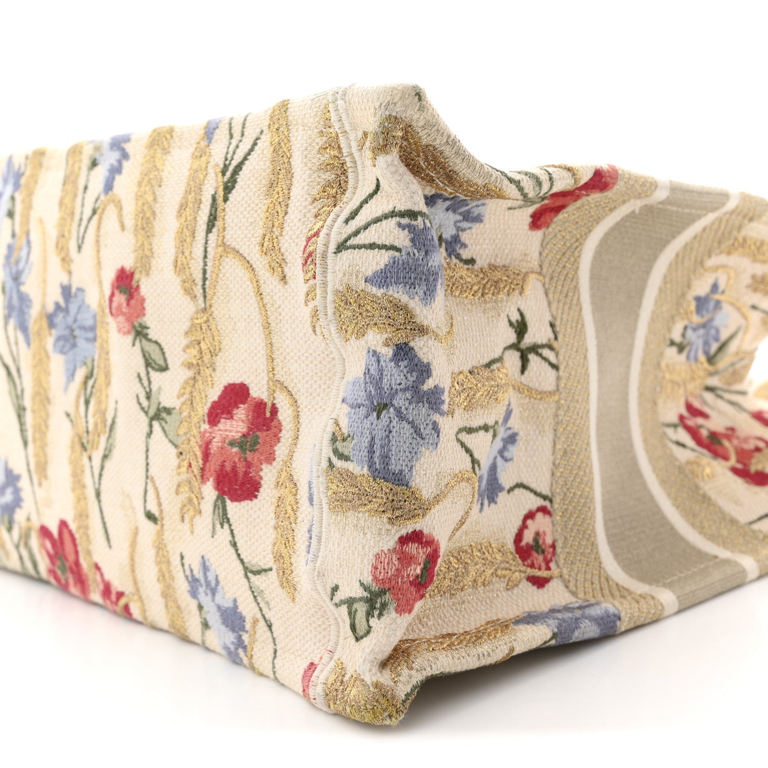 Canvas Embroidered Medium Hibiscus Book Tote Beige Multicolor