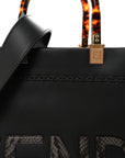 Vitello King Plexiglass Elaphe Snakeskin Print Logo Medium FNDI Sunshine Shopper Tote Dark Asphalt