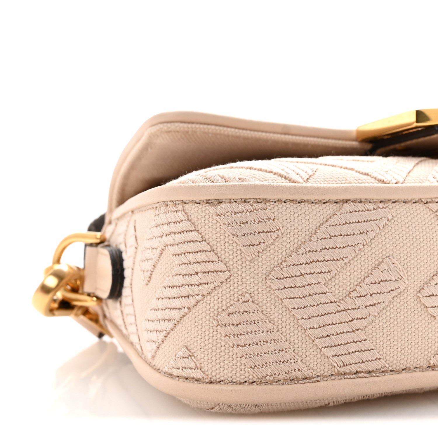 Canvas Vitello King Bi-Color Strap FF Embroidered Mini Baguette Poudre