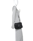 Sheepskin Matelasse Chevron Monogram Medium College Bag Black