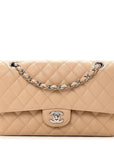 Caviar Quilted Medium Double Flap Beige