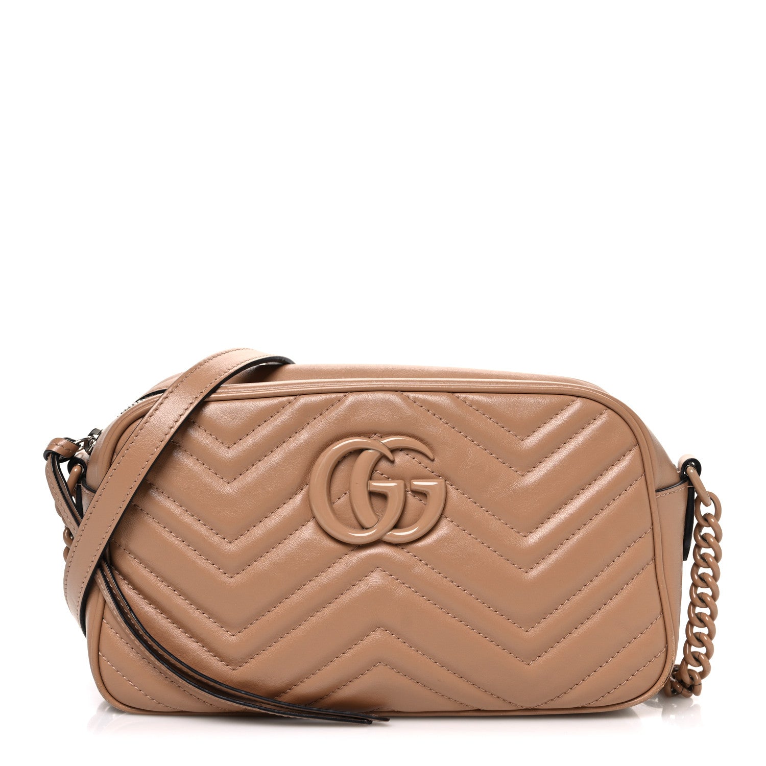 Calfskin Matelasse Monochrome Small GG Marmont Chain Shoulder Bag Camelia