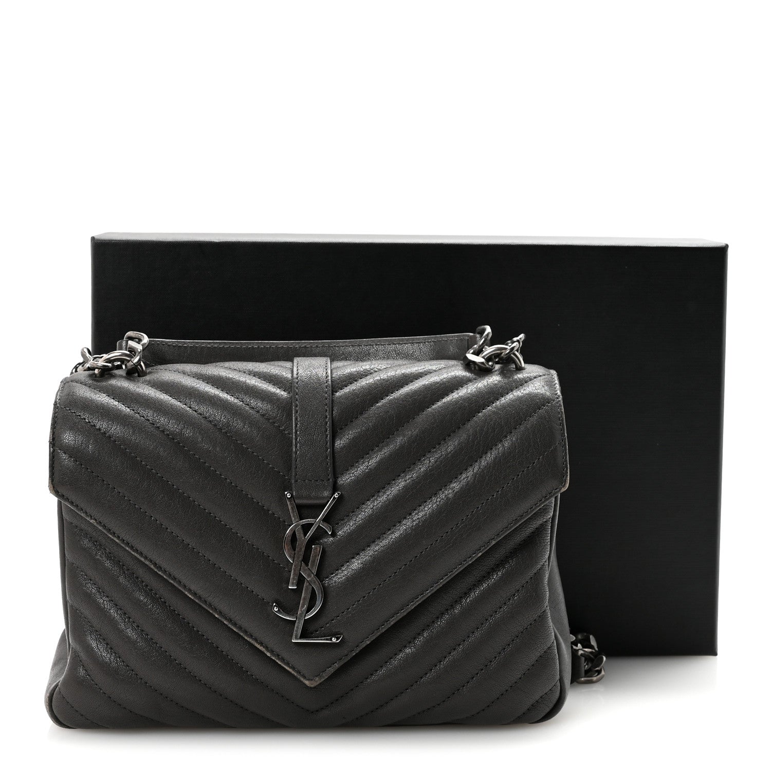 Sheepskin Matelasse Chevron Monogram Medium College Bag Asphalt