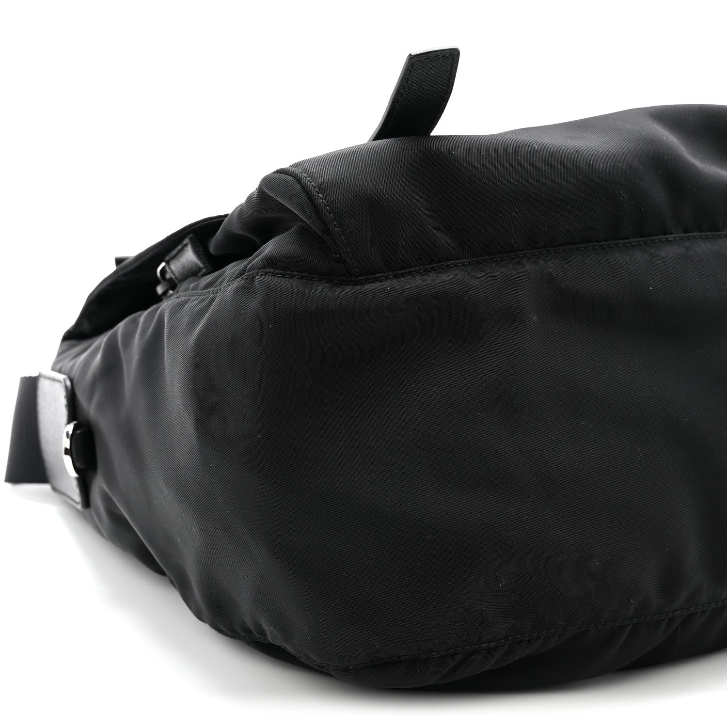 Tessuto Nylon Saffiano Double Buckle Messenger Shoulder Bag Black