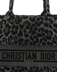 Canvas Mizza Embroidered Large Leopard Book Tote Grey