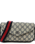 GG Supreme Monogram Textured Dollar Calfskin Web Mini Ophidia Envelope Shoulder Bag Beige Blue