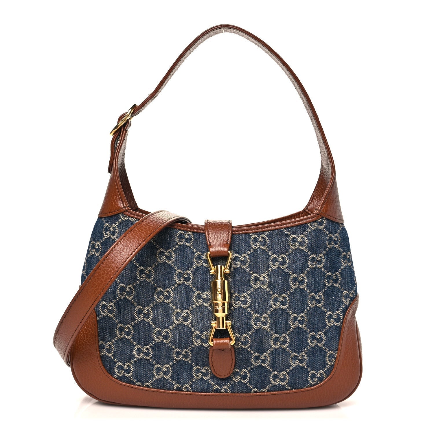 New Denim GG Monogram Calfskin Small Jackie 1961 Hobo Blue Tea Cuir