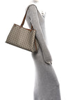 GG Supreme Monogram Emblem Large Tote Bag Beige Dark Brown
