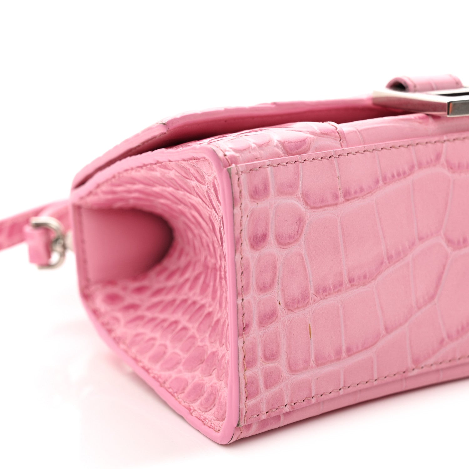 Shiny Calfskin Crocodile Embossed Hourglass Top Handle Bag XS Sweet Pink