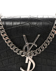 Calfskin Crocodile Embossed Small Classic Monogram Kate Tassel Satchel Black