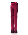 Lace Jersey Pantaleggings Pointed Toe Knife Thigh High Boots 39 Black Pink