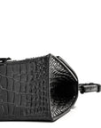 Shiny Calfskin Monochrome Crocodile Embossed Small Hourglass Top Handle Bag Black