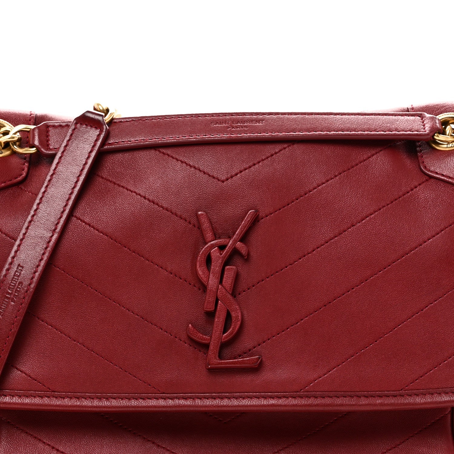 Lambskin Matelasse Monogram Medium Niki Chain Satchel Rouge Legion