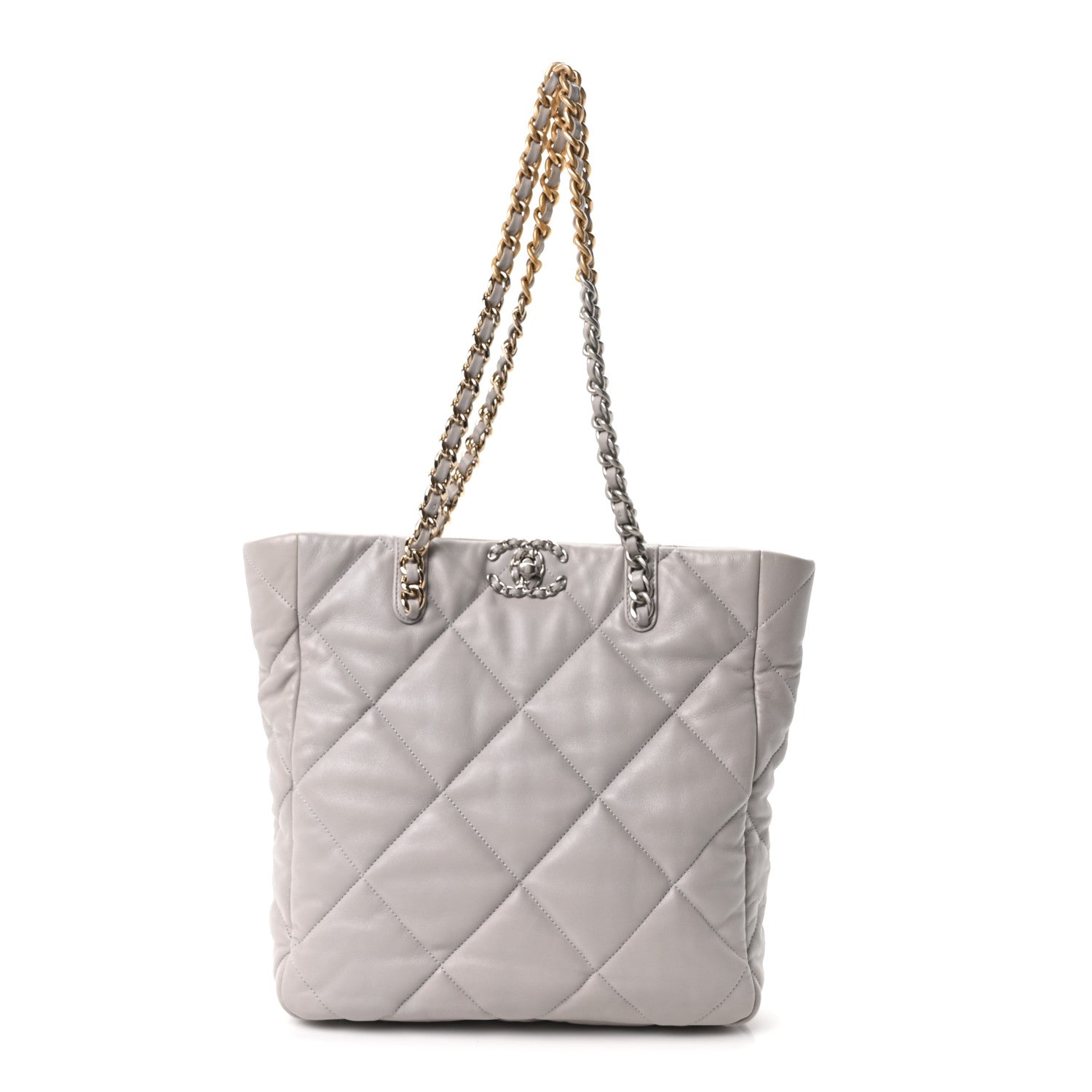 Lambskin Quilted CHNL 19 Shopping Bag Grey